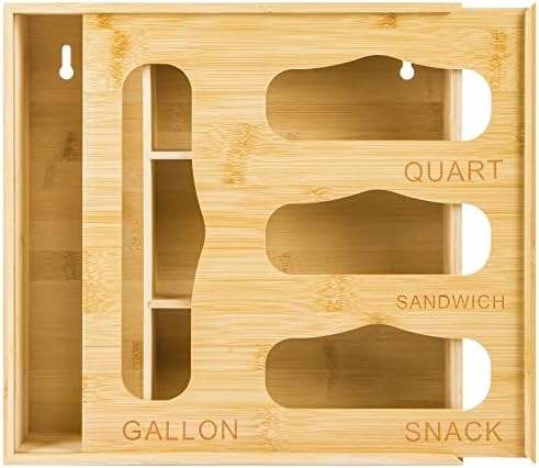 Meiliweser Ziplock Bag Storage Organizer for Kitchen Drawer, Openable Top Bamboo Holders, Compati... | Amazon (US)