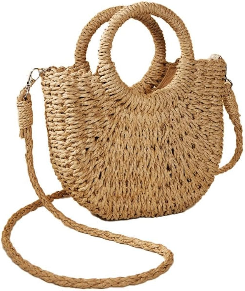 Seaside Chic Petite Straw Rattan Hand Woven Tote | Amazon (US)