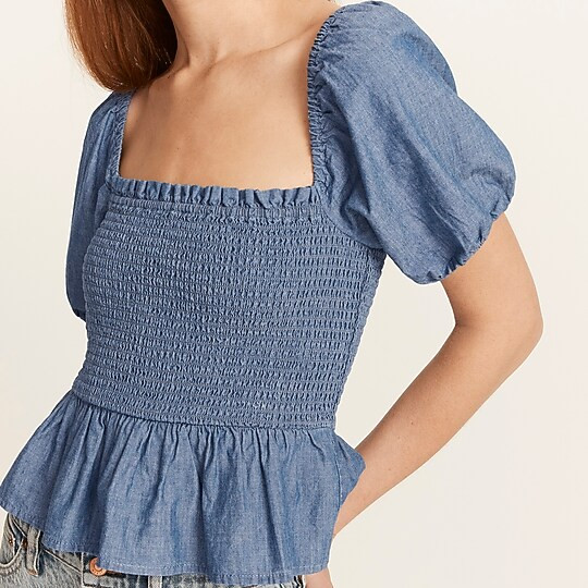Squareneck smocked chambray top | J. Crew US