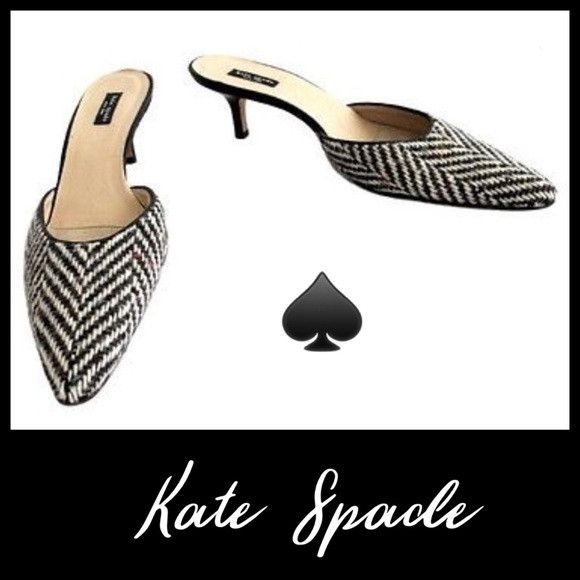 Kate Spade Wool Herringbone Kitten Heel Mules 8 | Poshmark