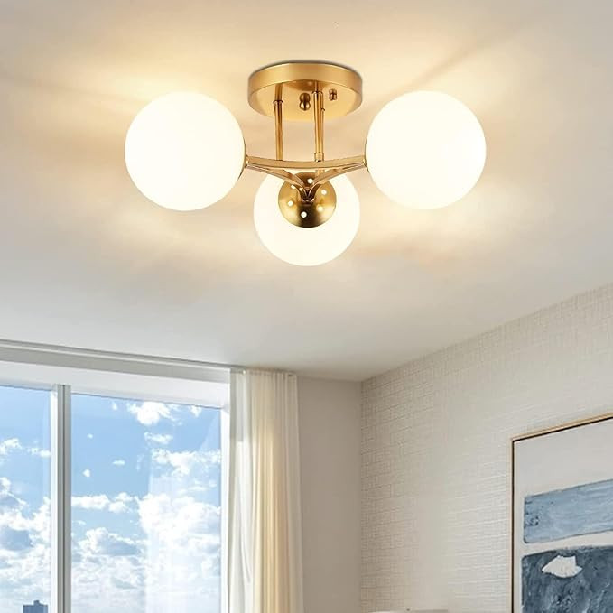 3 Lights Globe Mid Century Ceiling Light Semi Flush Mount Sputnik Chandeliers Modern Gold | Amazon (US)