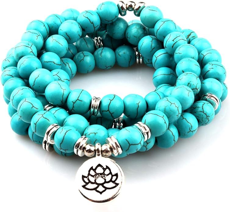 GVUSMIL 8mm 108 Mala Beads Wrap Bracelet Necklace for Yoga Charm Bracelet Natural Gemstone Jewelr... | Amazon (US)