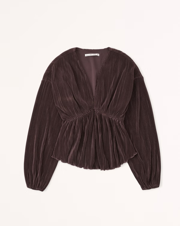 Women's Long-Sleeve Easy Waist Satin Top | Women's Tops | Abercrombie.com | Abercrombie & Fitch (US)