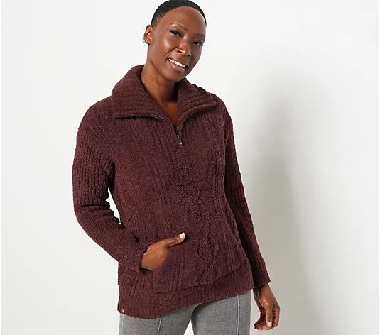 Barefoot Dreams CozyChic Cable Half-Zip Pullover | QVC
