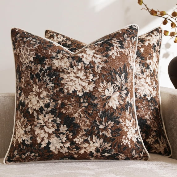 Wrongduck Pack of 2 Vintage Floral Throw Pillow Covers 18x18, Chenille Square Decorative Cushion ... | Walmart (US)