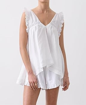 Women Ruffle 2 Piece Sets Summer Lace Patchwork Sleeveless Top and Shorts Cotton Pajama Sets | Amazon (US)