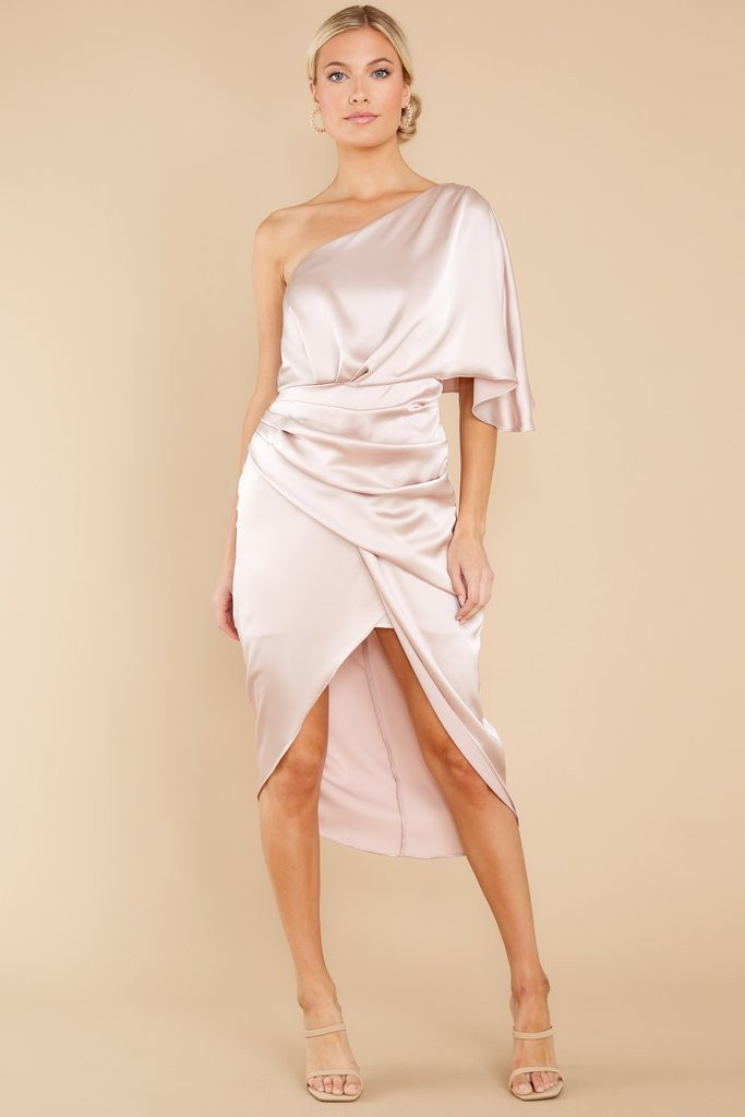 Make A Toast Champagne One Shoulder Dress | Red Dress 