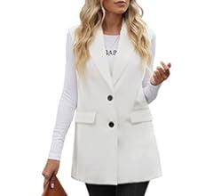 Happy Sailed Womens Long Vest Blazer Trendy Two Button Lapel Sleeveless Office Blazer Jackets Sui... | Amazon (US)