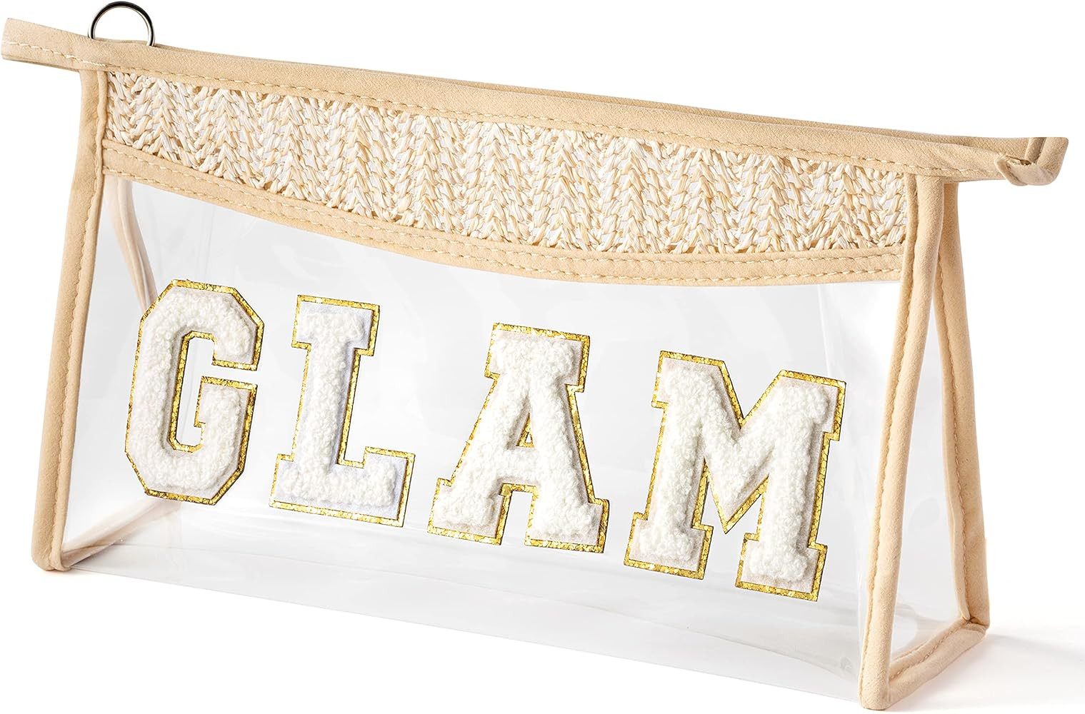 Boho Patch GLAM Makeup Bag for Summer Clear Toiletry Bag Varsity Letter Travel Cosmetic Bag beige... | Amazon (US)