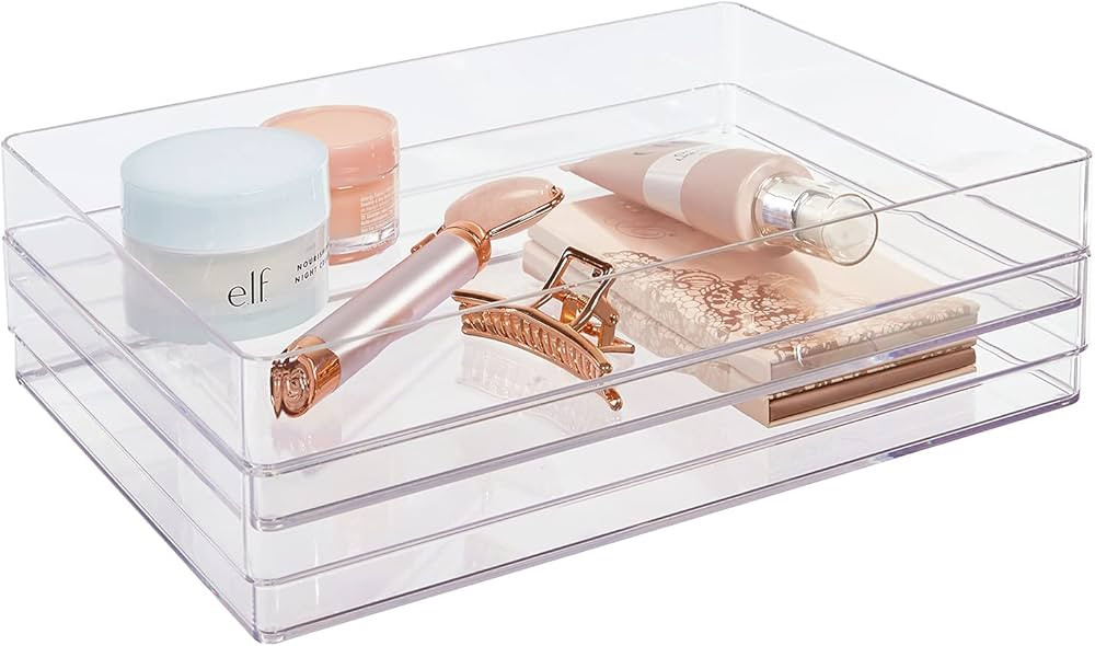 STORi SimpleSort 2-Piece Stackable Clear Drawer Organizer Set | 12" x 9" x 2" Rectangle Trays | W... | Amazon (US)