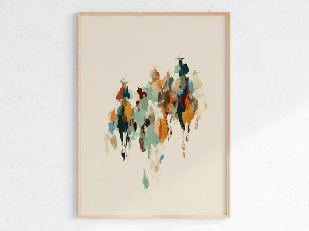 Abstract Cowboy Herd Poster, Western Wall Art, Modern Ranch Decor, Colorful Cattle Drive Print, R... | Etsy (US)