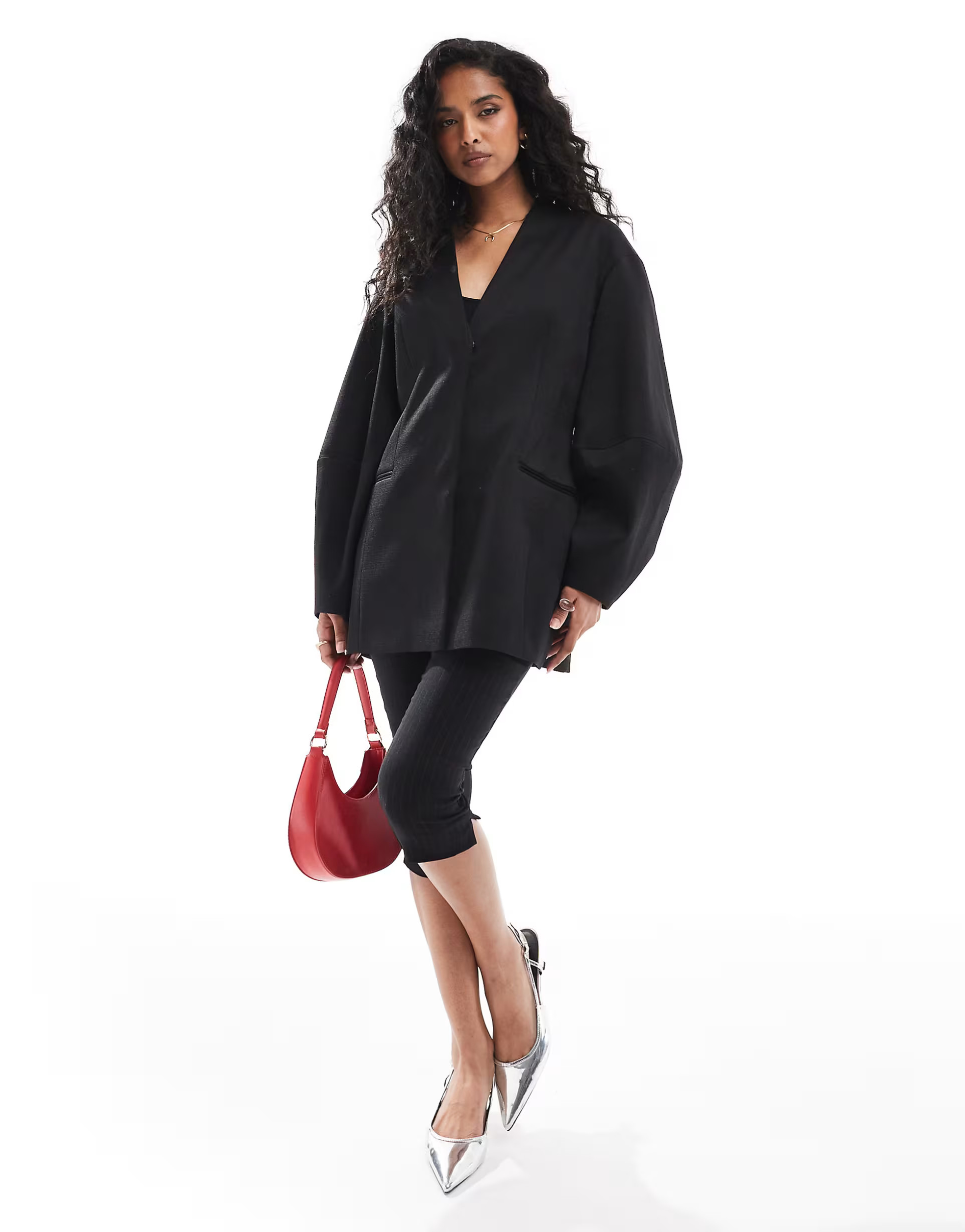 ASOS DESIGN cocoon sleeve collarless blazer in black | ASOS (Global)