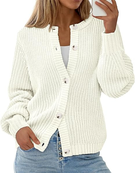 PRETTYGARDEN Womens Fall Cardigan Sweaters Crewneck Long Sleeve Button Open Front Knit Sweater Wo... | Amazon (US)