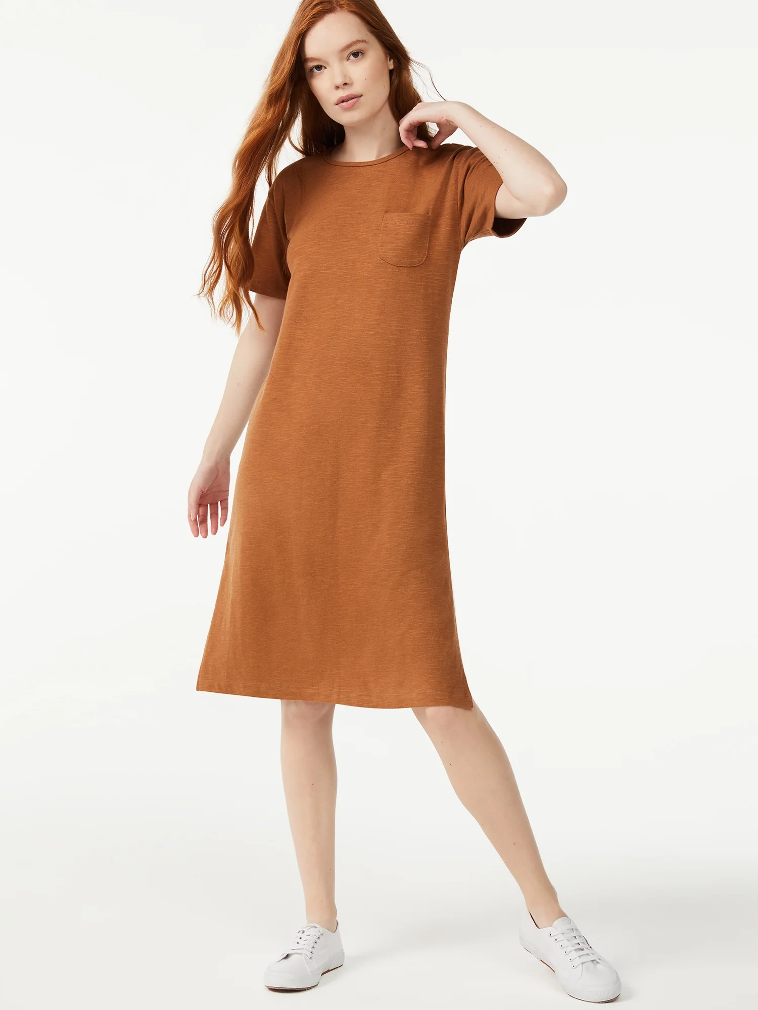 Free Assembly Women's Pocket Midi Dress with Short Sleeves | Walmart (US)