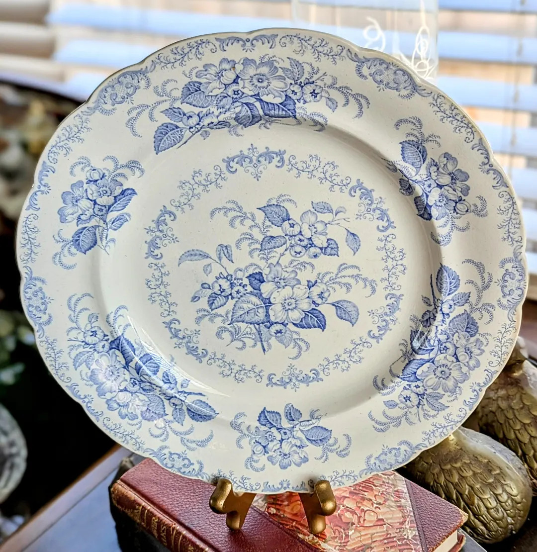 Antique William Ridgeway Apple Blossom Dinner Plate: Periwinkle Blue Transferware, England (1838-... | Etsy (US)