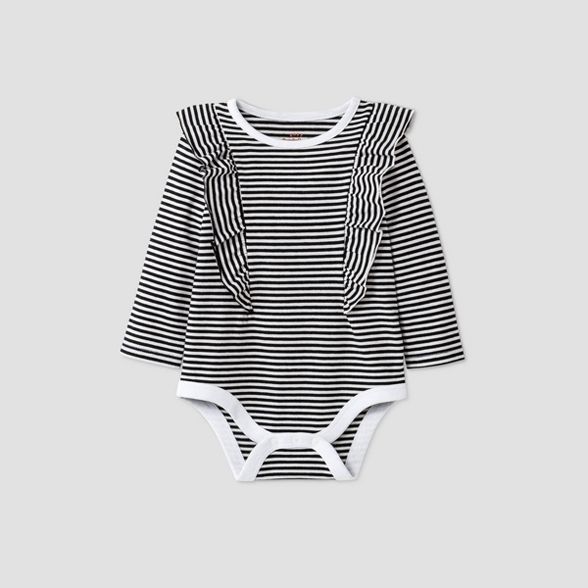 Baby Girls' Striped Long Sleeve Ruffle Bodysuit - Cat & Jack™ Charcoal Gray | Target