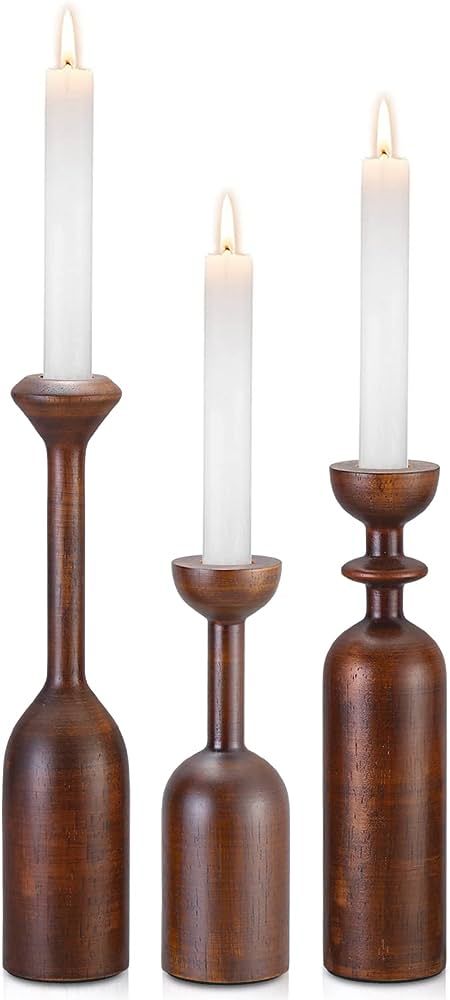 HOWSILAY Candle Holder Wood Candle Holders for Table Centerpiece - Set of 3 Candle Stick Candle H... | Amazon (US)