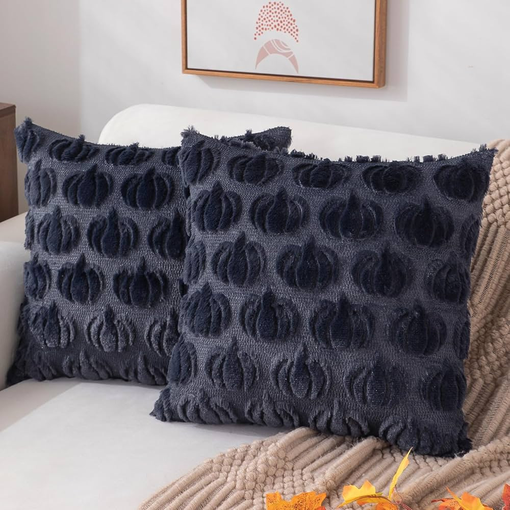 DFXSZ Fall Pillow Covers 18x18 Set of 2 Fall Decorations Autumn Navy Blue Pumpkin Throw Pillow Ca... | Amazon (US)