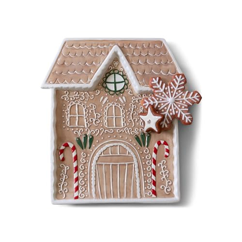 Mary Square Festive Cute Holiday Embossed Gingerbread House Christmas 11 x 12 Ceramic Charcuterie Serving Party Platter Appetizer Tray | Amazon (US)