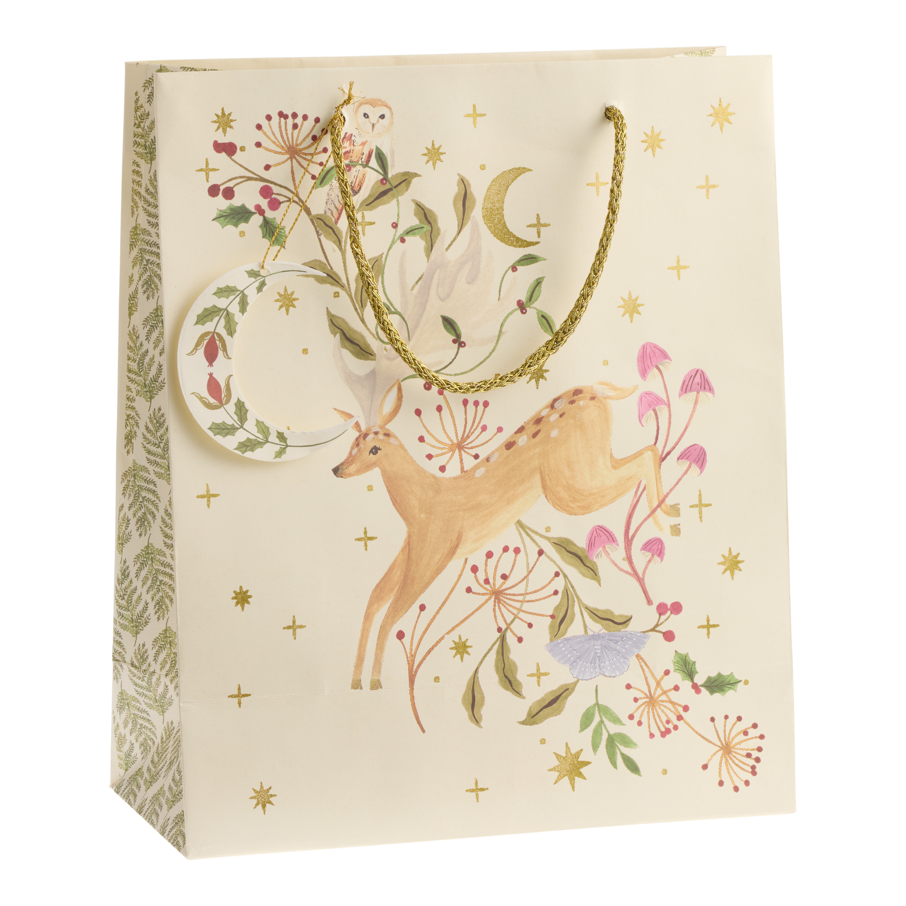 Large Cream Deer Print Holiday Gift Bag | World Market