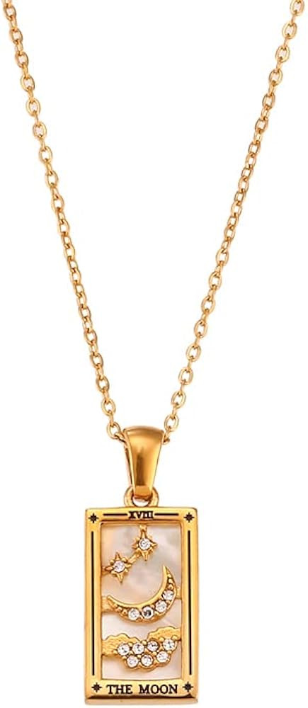 AYNN 18k Gold Plated 316L Stainless Steel Square Colorful Enamel Tarot Cards Pendant Necklace Jew... | Amazon (US)