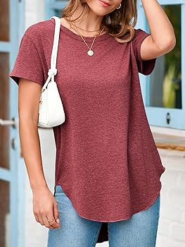 Tankaneo Womens Oversized Tshirts Summer Casual Short Sleeve Curved Hem T Shirts Crewneck Side Sl... | Amazon (US)