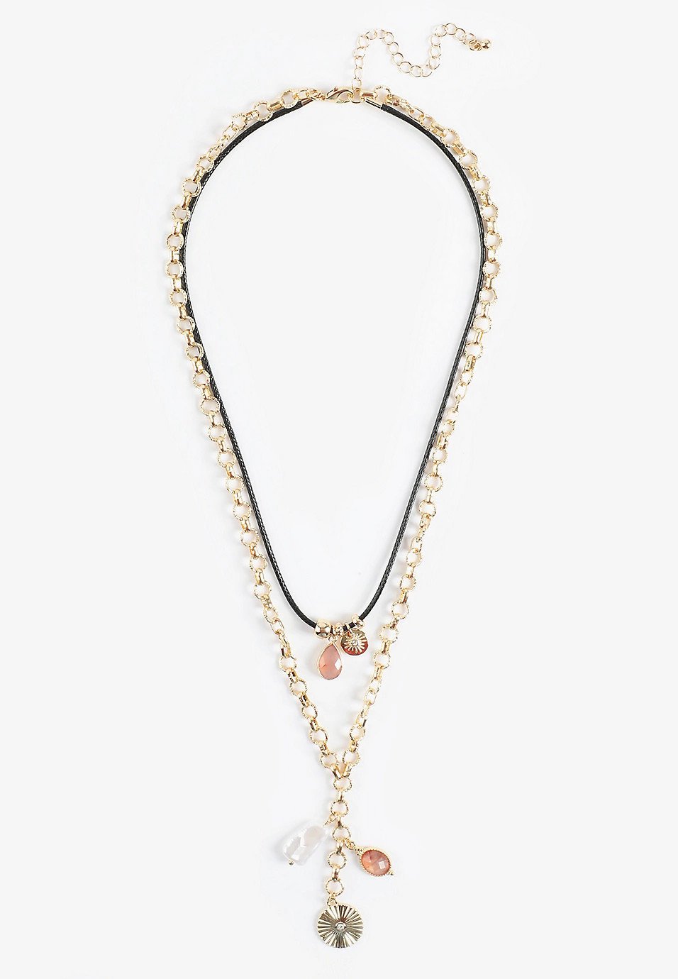 Pink Stone And Pearl Charm Double Layer Necklace | Maurices