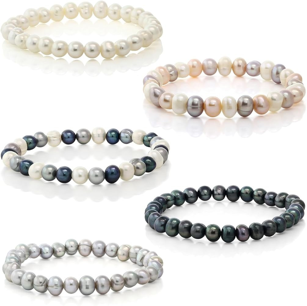 Gem Stone King Set Of 5 Multicolor Cultured Freshwater Pearl Stretch Bracelets 7.5 Inch | Amazon (US)