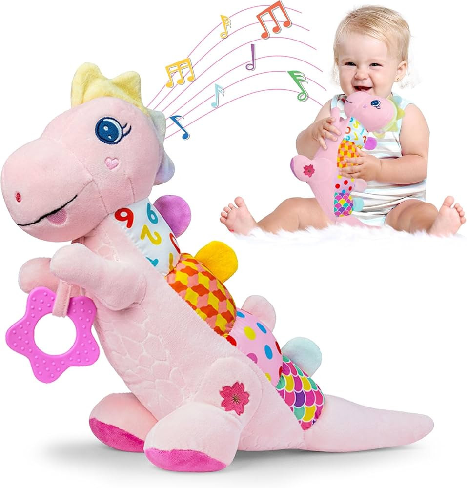 Baby Dino Musical Stuffed Animal Toys for 0-3-6-9-12 Months，Infant Dinosaur Tummy Time Toys wit... | Amazon (US)