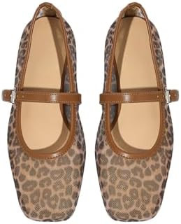 Milumia Leopard Mesh Ballet Flats for Women，Comfortable Dressy Square Closed Toe Maryjane Flat ... | Amazon (US)