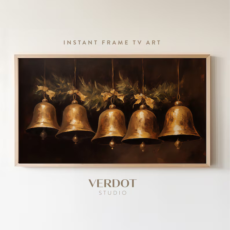 Christmas Bells Frame Tv Art, Neutral Vintage Christmas Samsung Frame Tv Art, Brown Holiday Paint... | Etsy (US)