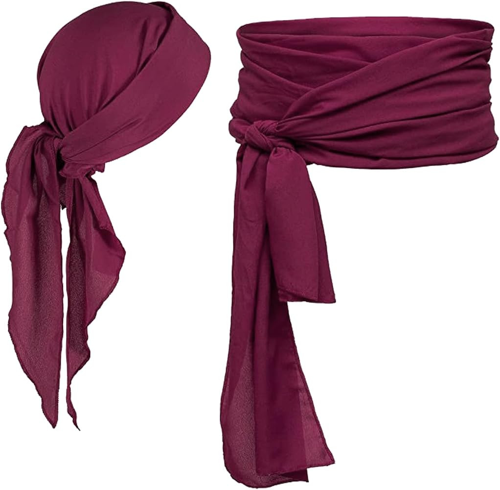 Adult Costume Accessories Set - Women's Pirate Hat, Halloween Head Scarf, and Sash Belt | Amazon (US)