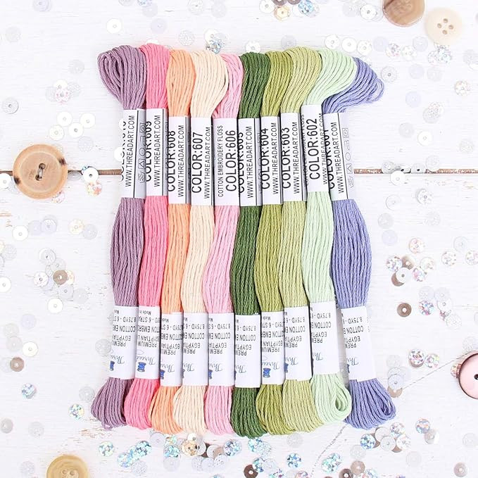 ThreadArt Premium Egyptian Long Fiber Cotton Embroidery Floss Thread Kit in Spring Flower Colors ... | Amazon (US)