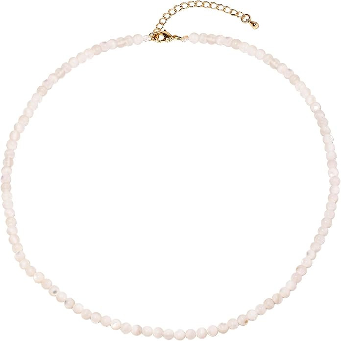 Simple Choker Necklace for Women Real Stone and Crystals Necklaces 4mm Beaded Choker Jewelry Medi... | Amazon (US)