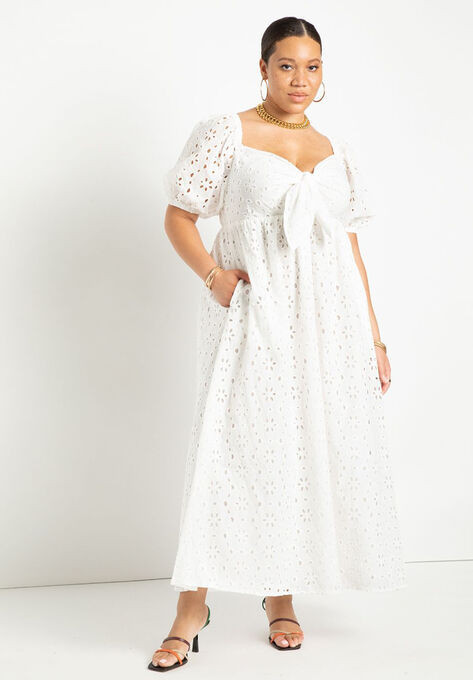 Eyelet Tie Front Maxi Dress | Eloquii