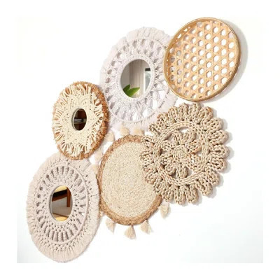 Set Of 6 Boho Wall Baskets Decor Flat Woven Basket Wall Hanging Decor Round Tassels Macrame Tapestry Decoration Art Baskets Decoration(Stylish Style) | Wayfair North America