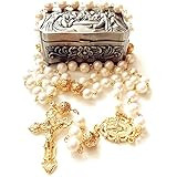 elegantmedical HANDMADE (AAA 10MM) Real Pearl BEADS CATHOLIC GOLD ROSARY CROSS GIFT NECKLACE Supp... | Amazon (US)