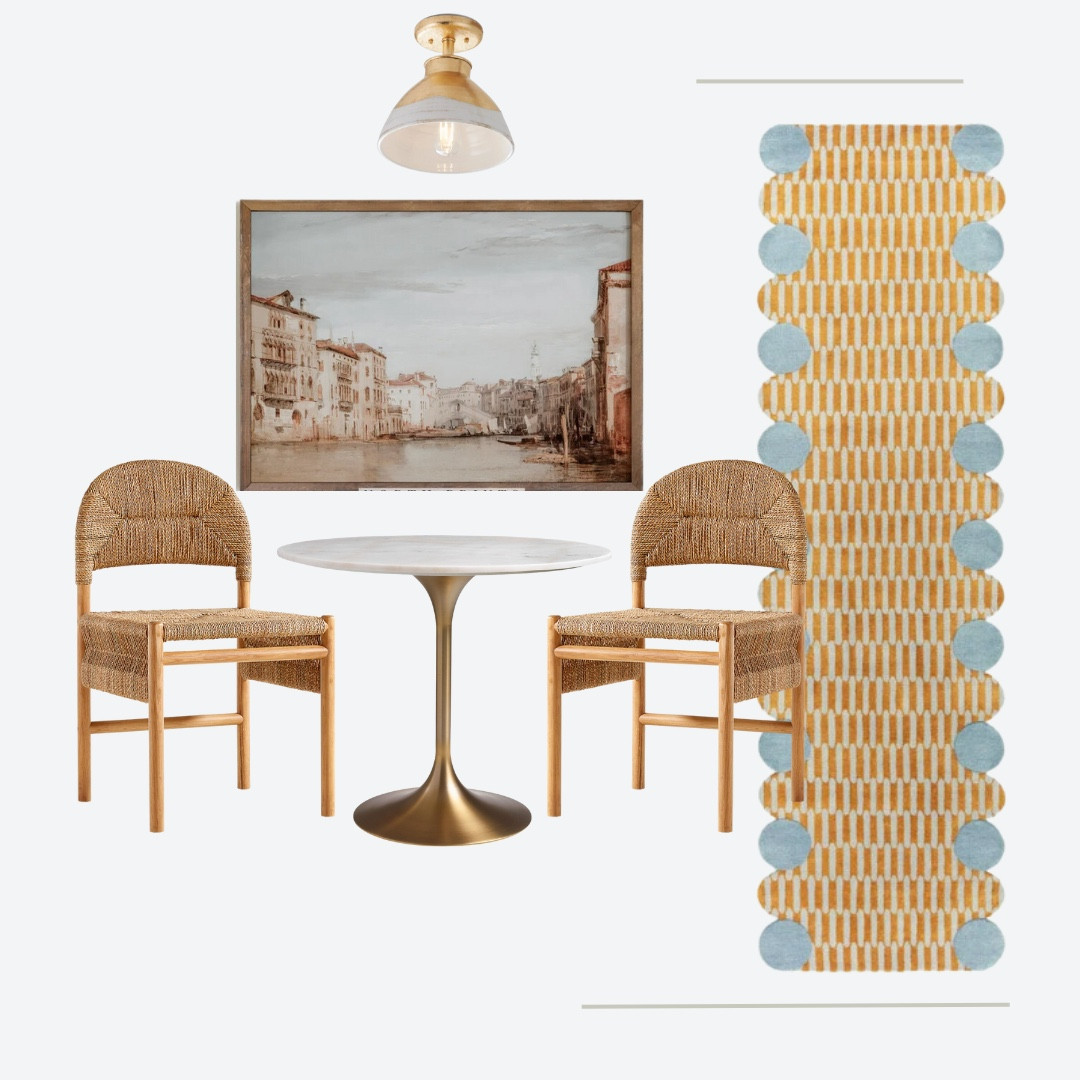 Same chairs, different vibe. Playful breakfast table design idea with lots of colors, slight English coastal vibes. (Table is from @worldmarket!) 