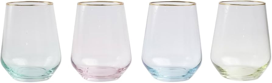 Vietri Rainbow Assorted Stemless Wine Glasses, Set of 4, 14 oz, Wine Glasses, Modern Glassware | Amazon (US)