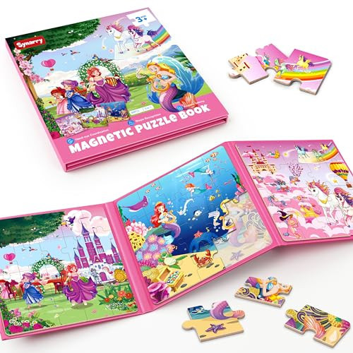 SYNARRY Unicorn Mermaid Princess Magnetic Puzzles for Toddlers 3-5 Girls, 20 Pieces Travel Puzzles for Kids Ages 4-6, Car Airplane Road Trip Activities Toys for 3 4 5 6 Year Old Girls Birthday Gifts | Amazon (US)