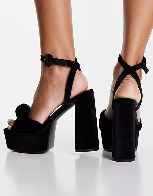 ASOS DESIGN Note knotted platform heeled sandals in black | ASOS (Global)