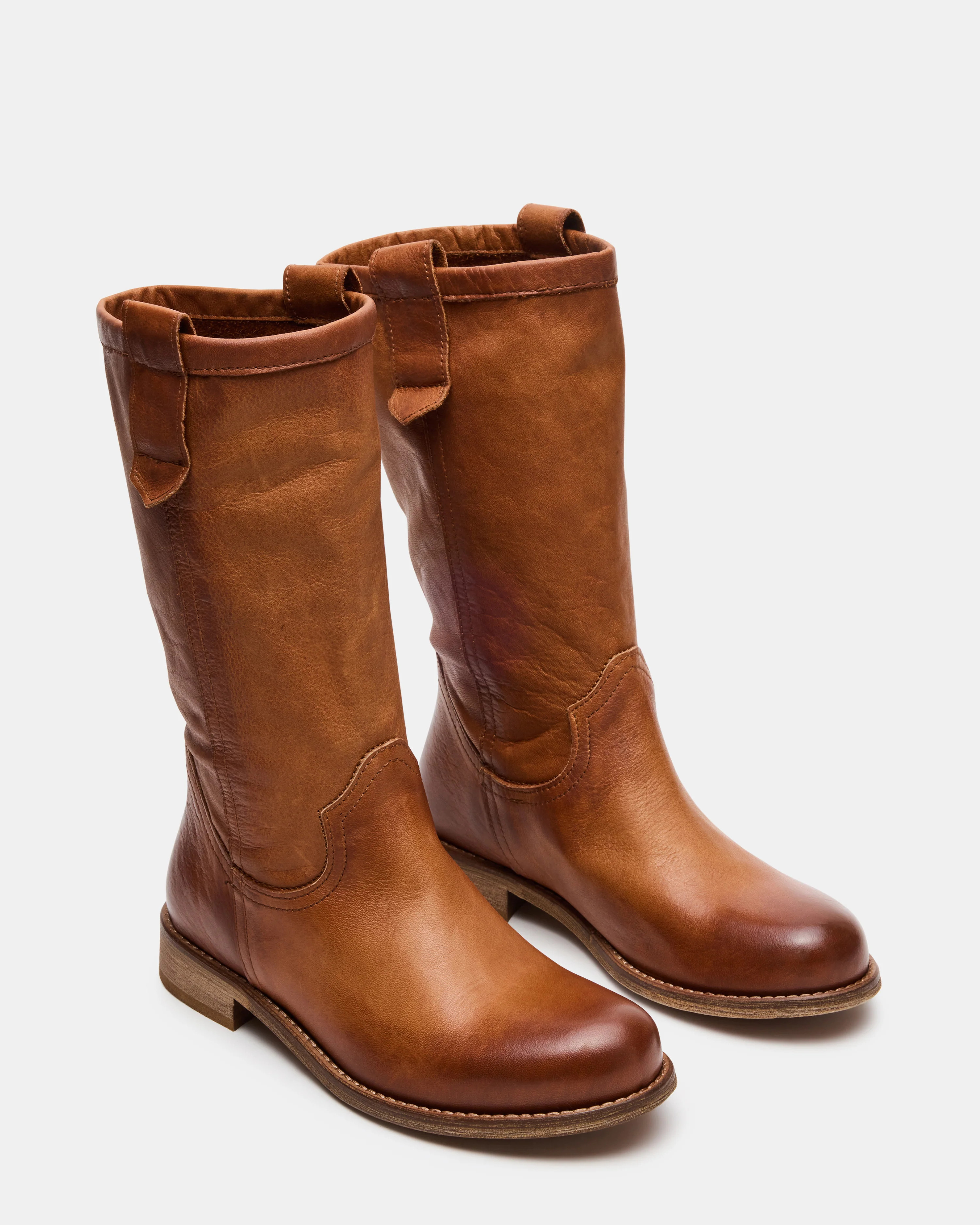 RUBEN Cognac Leather Rounded Toe Women's Boot | Steve Madden (US)