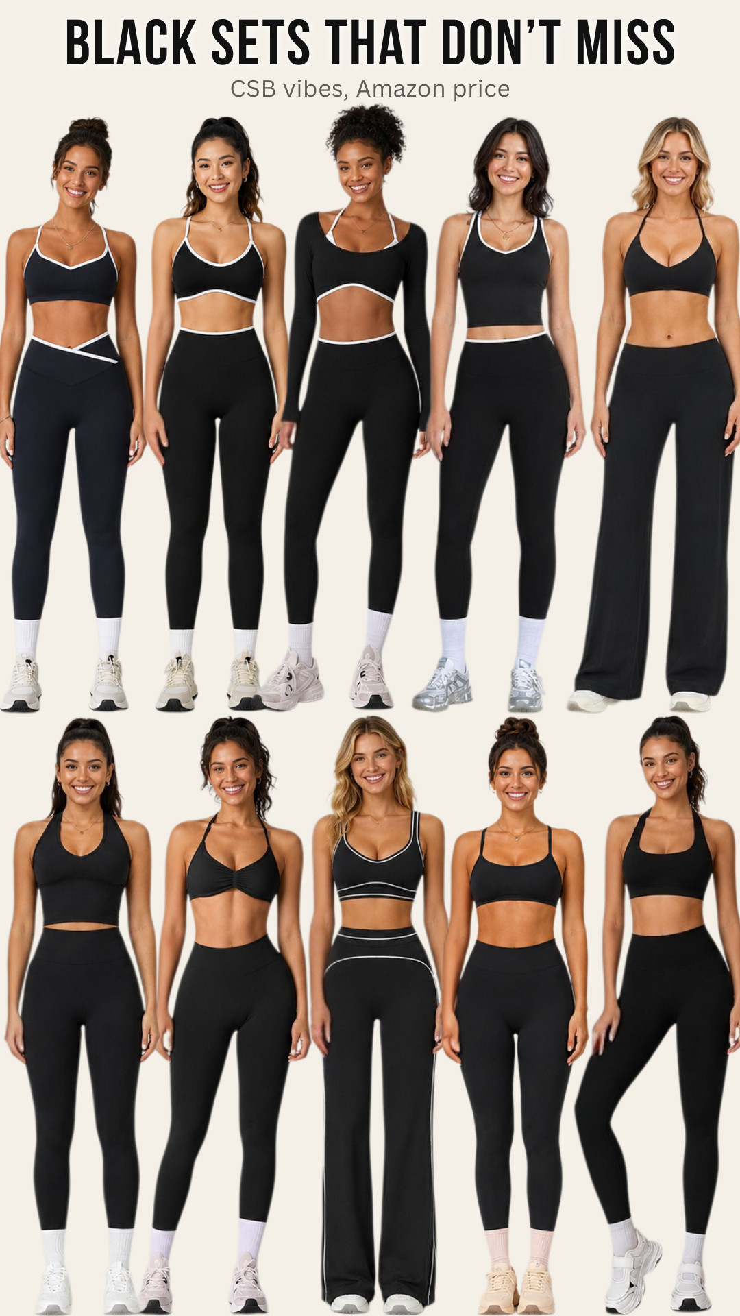 ABOCIW Elevated Athleisure | All Black Edit | CSB Dupes

BLACK SETS THAT DON’T MISS

CSB-inspired black athleisure sets without the expensive price tag — these Amazon workout sets give that sleek, sculpted, cool-girl activewear look for way less.

I did the digging for you and found the black sets that feel elevated enough for Pilates, hot girl walks, gym days, errands, travel days, casual outfits, and everyday lounge. 

Think flattering sports bras, matching leggings, wide-leg pants, contour details, white contrast trim, and minimal black sets that look way more expensive than they are.

These are the kind of Amazon athleisure finds you’ll actually reach for because they’re easy to style, easy to mix and match, and give that clean “model off duty” / studio-to-street vibe without spending CSB money.

Perfect for:
black workout sets, Pilates outfits, Amazon athleisure, gym sets, matching activewear sets, comfy lounge sets, travel outfits, running errands, casual weekend outfits, sculpting leggings, sports bra sets, wide leg activewear pants, and elevated basics that don’t look basic.

↓ Everything is linked!

#LTKActive #LTKSaleAlert #LTKTravel