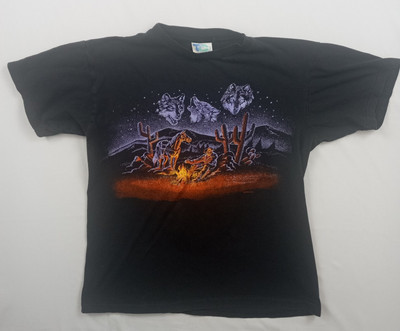Vintage 93 Western Cowboy Horse Wolf T-Shirt Single Stitch Tour Champion Large | eBay US