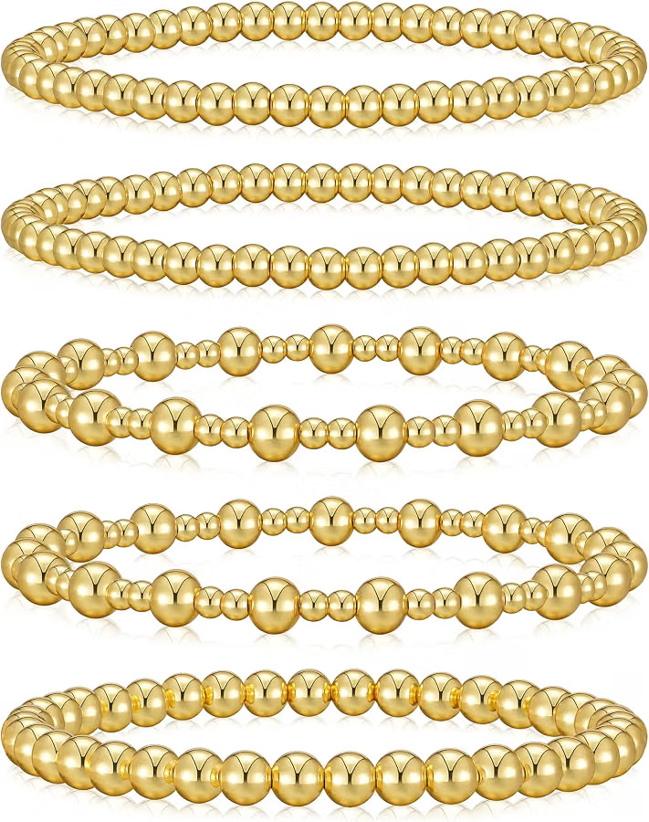 Howoo Gold Bracelets for Women Beaded Initial Bracelet Stack Dainty Heart Stretch Gold Charm Brac... | Amazon (US)
