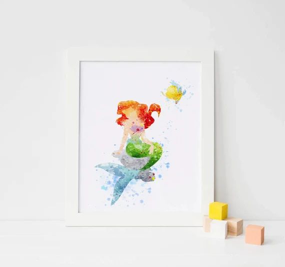 Princess Ariel Poster - Watercolor Art Print, ariel Nursery ariel Decor, Disney Little Mermaid Po... | Etsy (US)