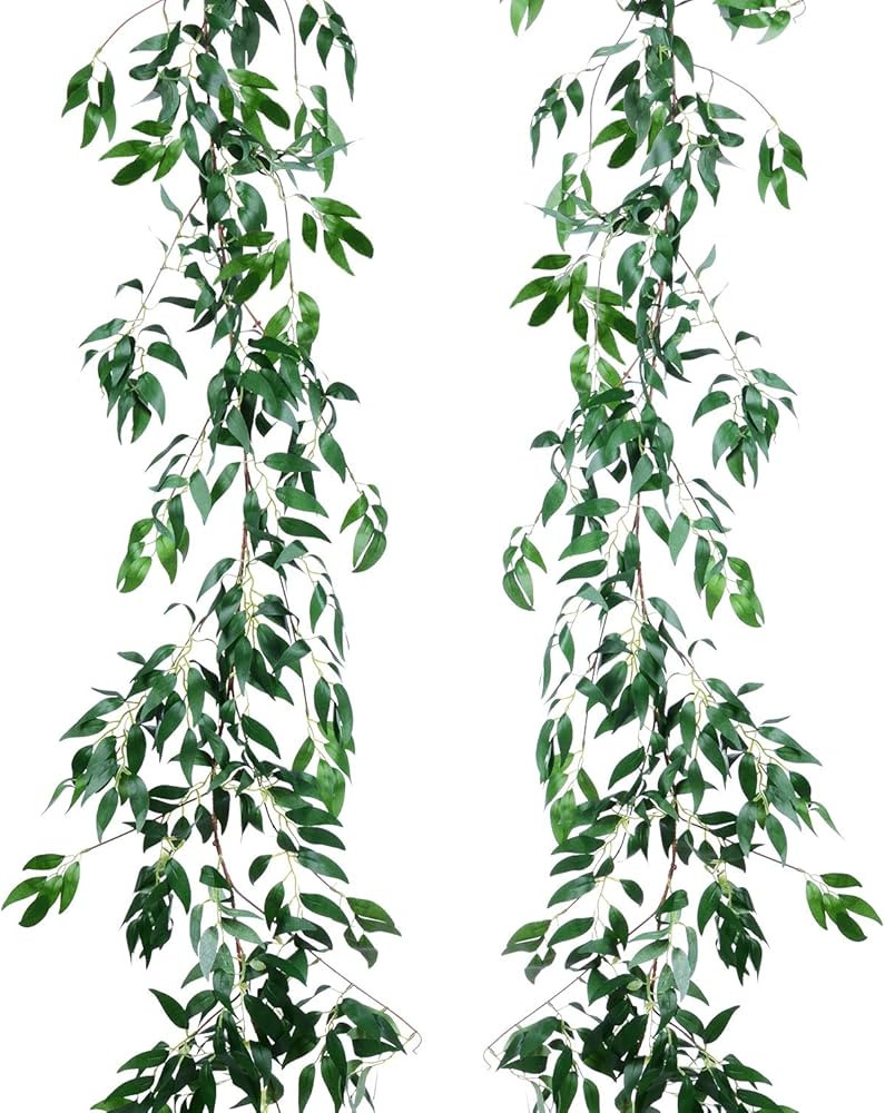 Artiflr 2 Pack Artificial Hanging Leaves Vines, 5.7 Ft Fake Willow Leaves Twigs Silk Plant Leaves... | Amazon (US)