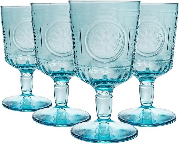Bormioli Rocco Romantic Set Of 4 Stemware Glasses, 10.75 Oz. Colored Crystal Glass, Light Blue, M... | Amazon (US)