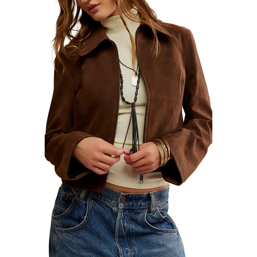 Free People River Faux Suede Jacket in Double Espresso at Nordstrom, Size X-Large | Nordstrom