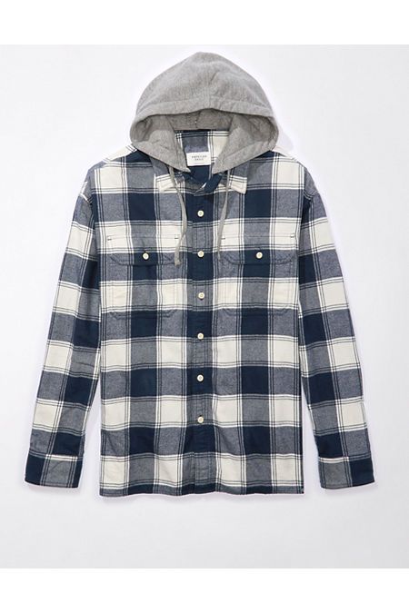 AE Super Soft Hooded Flannel Shirt | American Eagle Outfitters (US & CA)